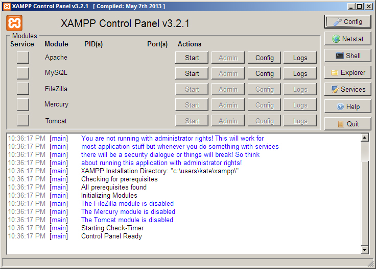 xampp control panel v3.0.12